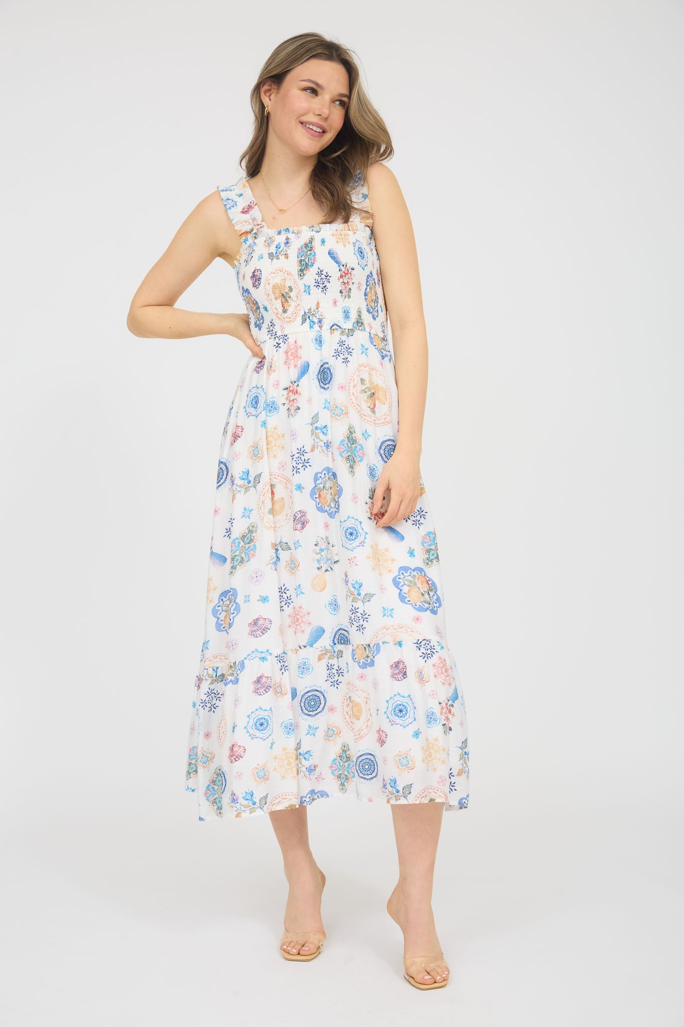 1023 Summer Fruit Print Midi Dress