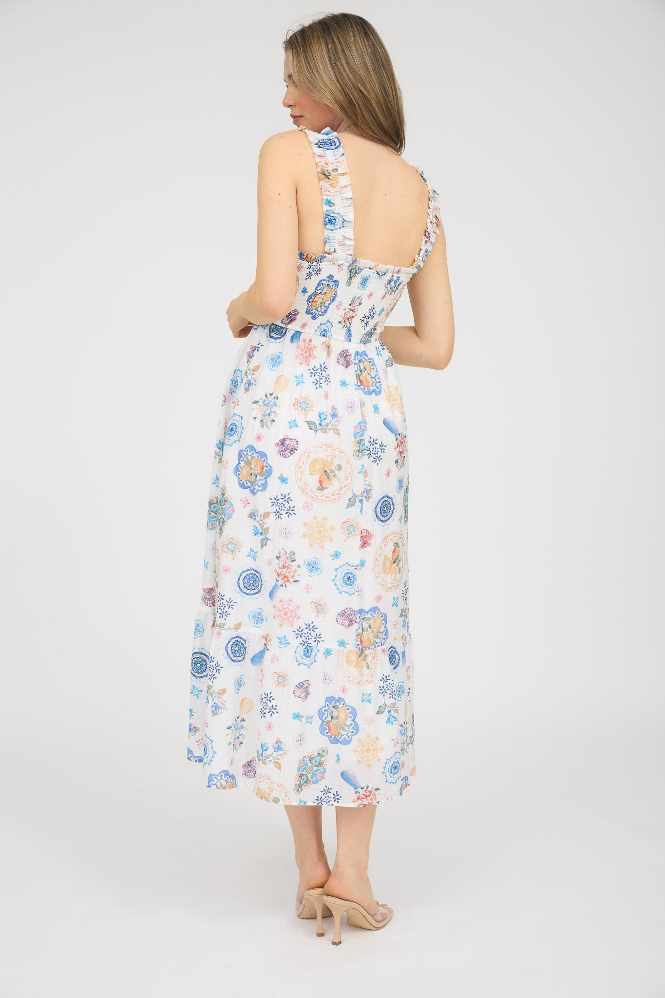 1023 Summer Fruit Print Midi Dress