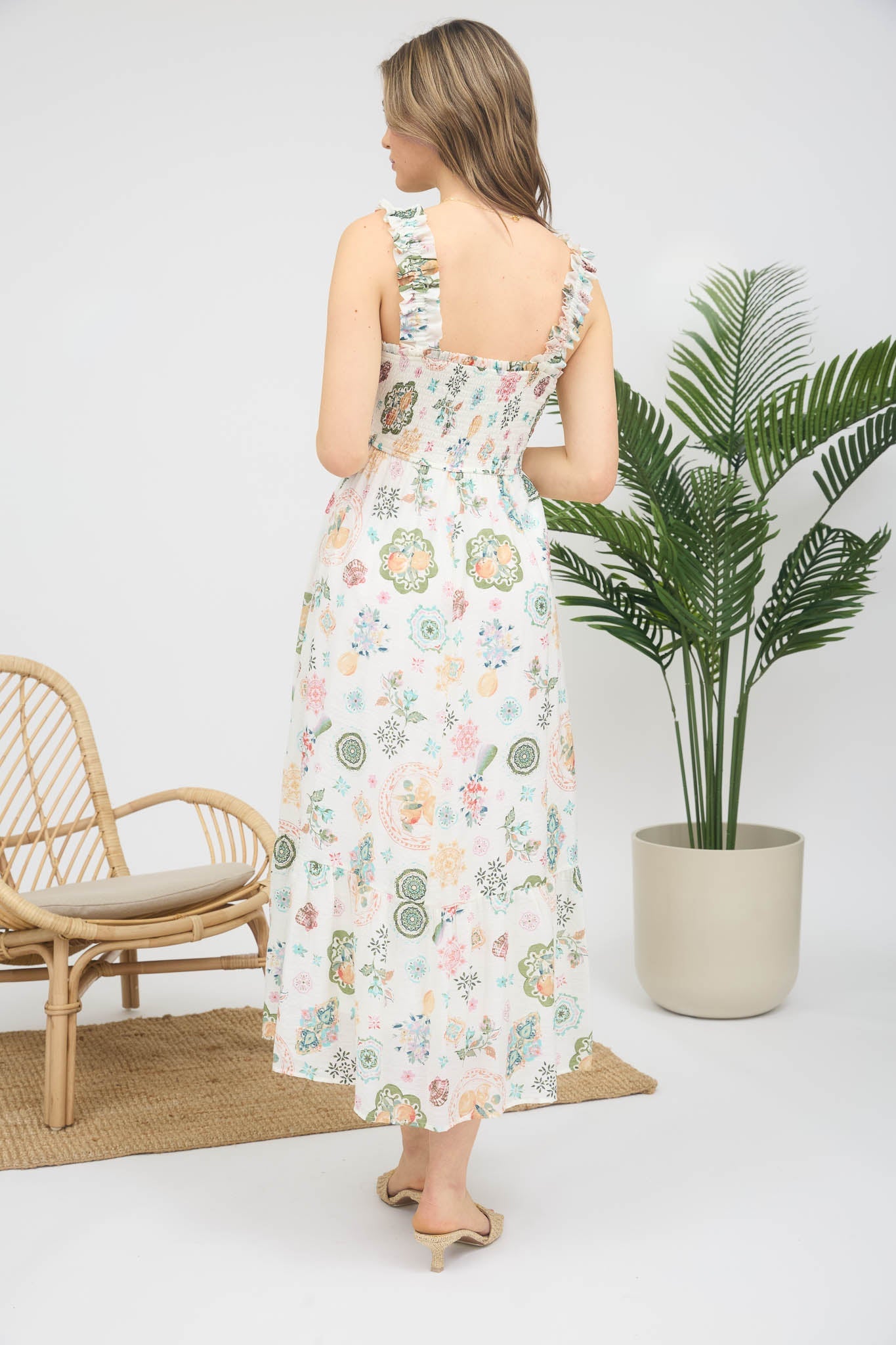 1023 Summer Fruit Print Midi Dress