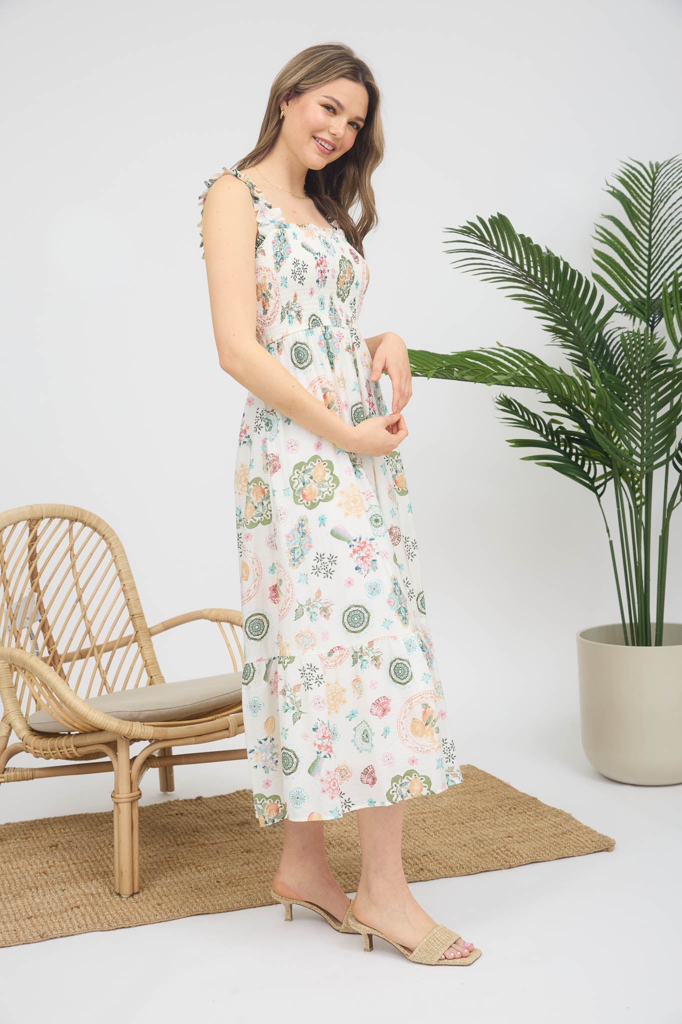 1023 Summer Fruit Print Midi Dress