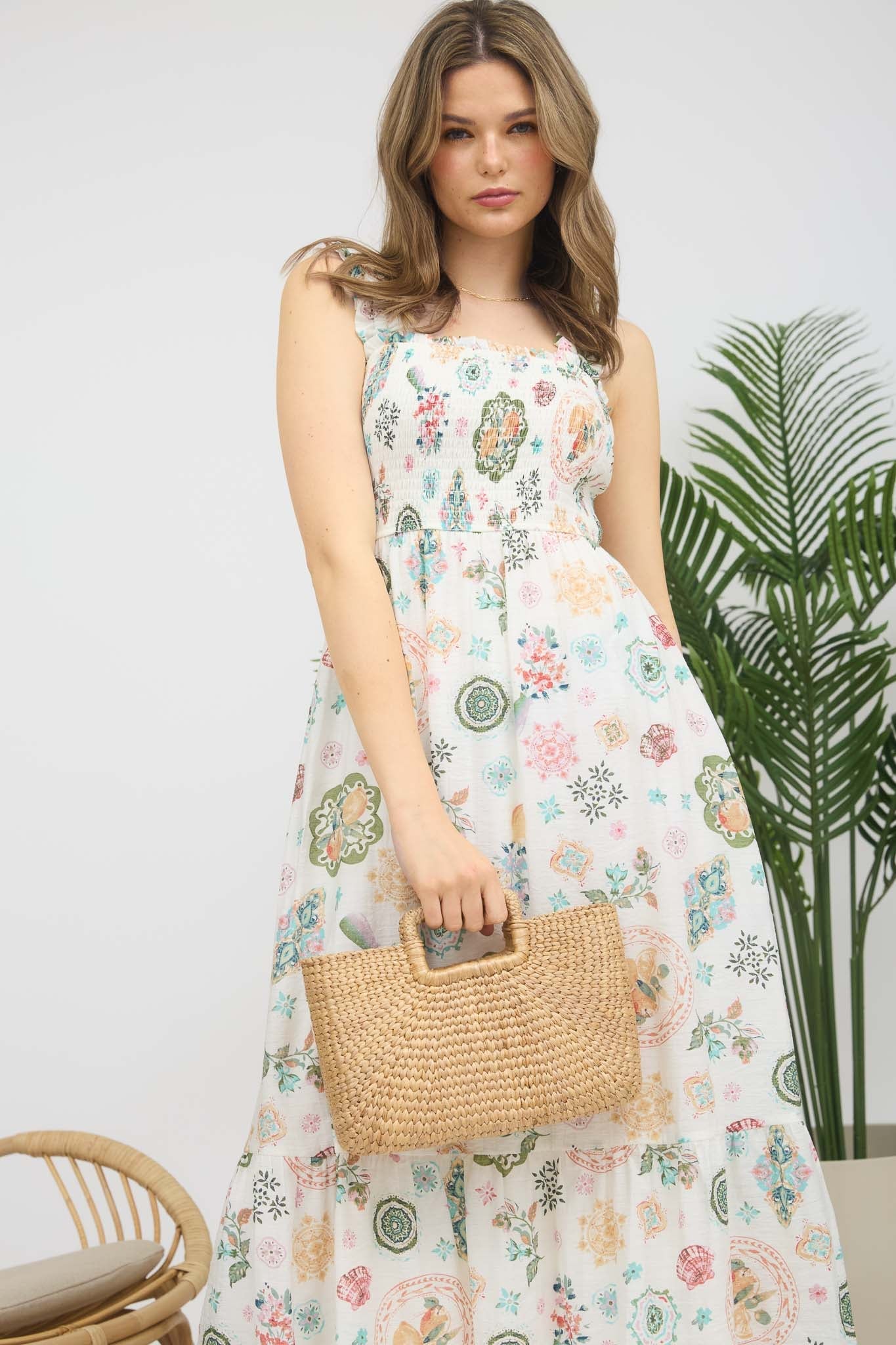 1023 Summer Fruit Print Midi Dress