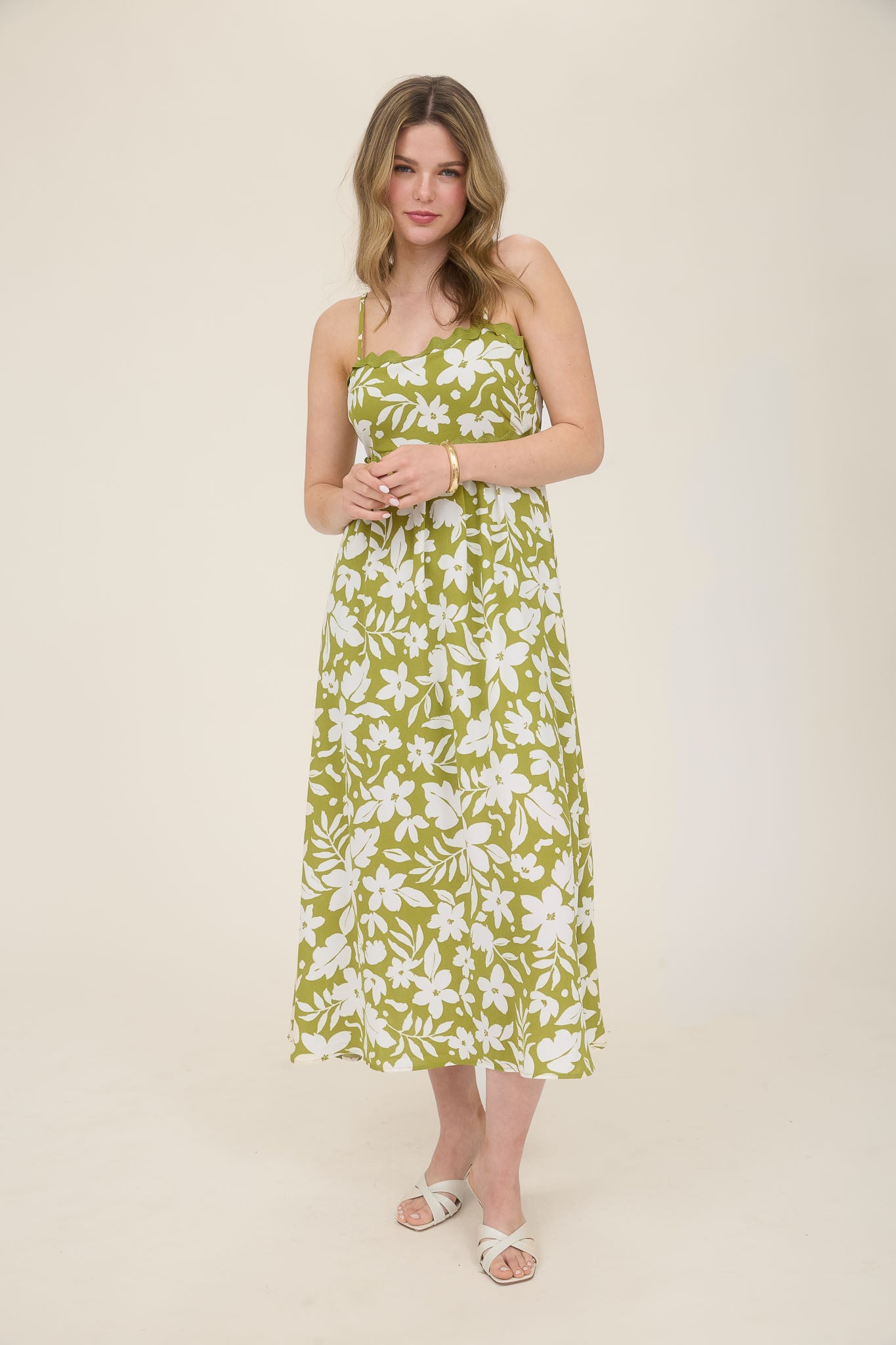 1004 Floral Back Tie Midi Dress