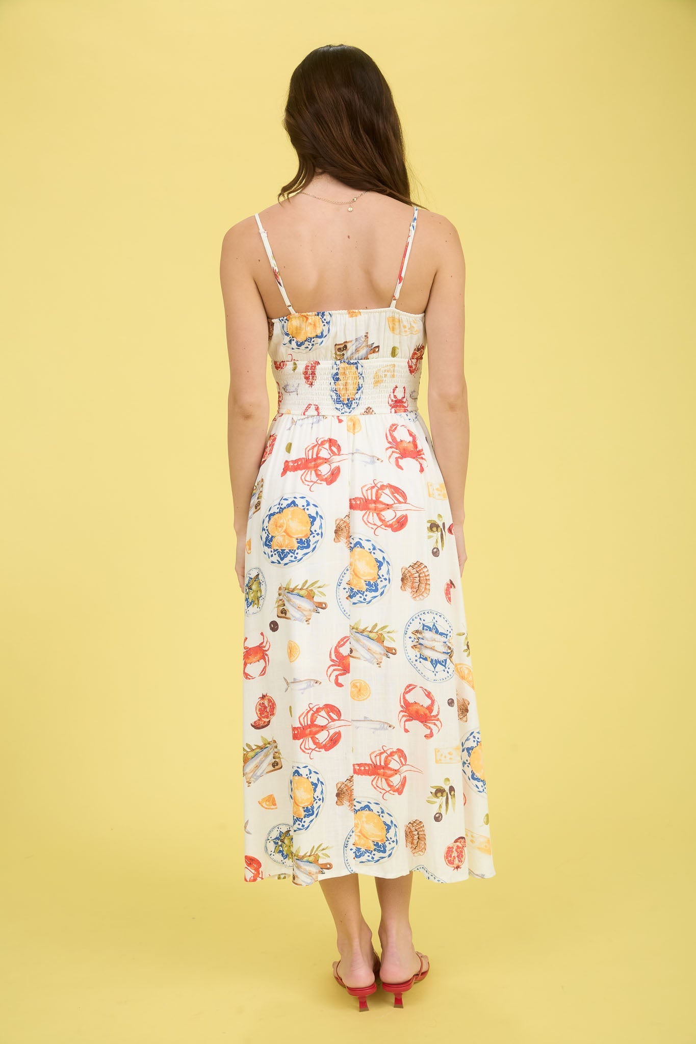 1002 Ocean Print Spaghetti Strap Dress