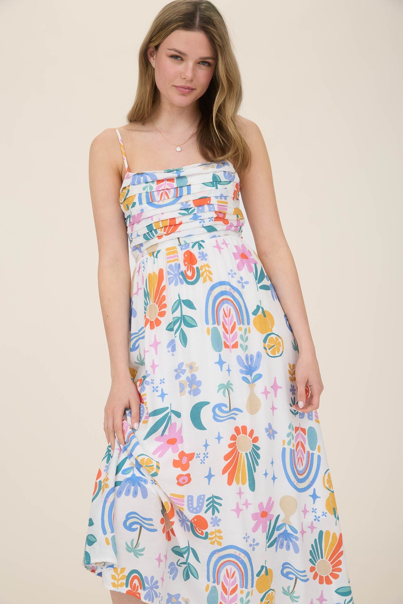 1025 Summer Print Midi Dress
