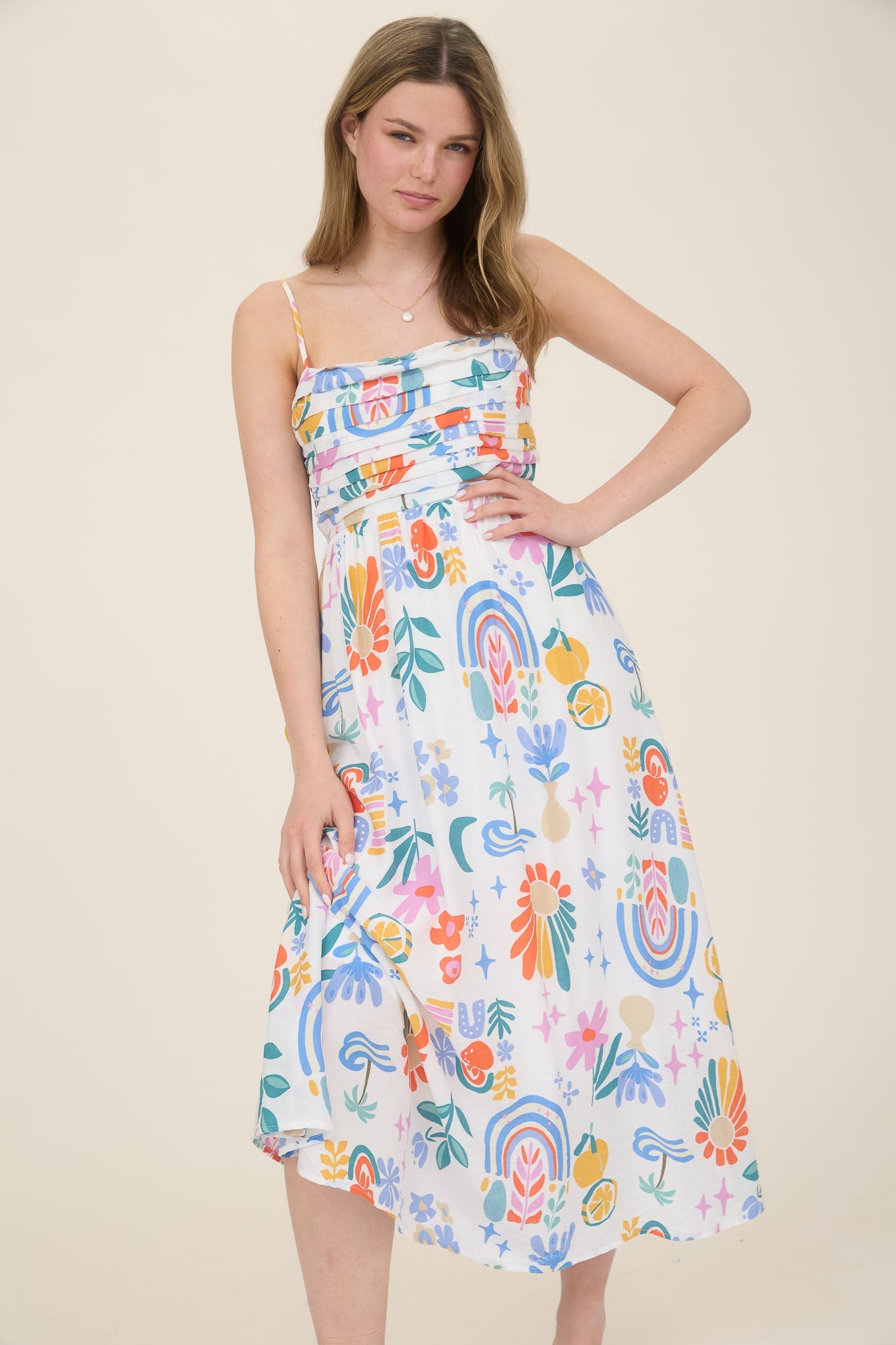 1025 Summer Print Midi Dress