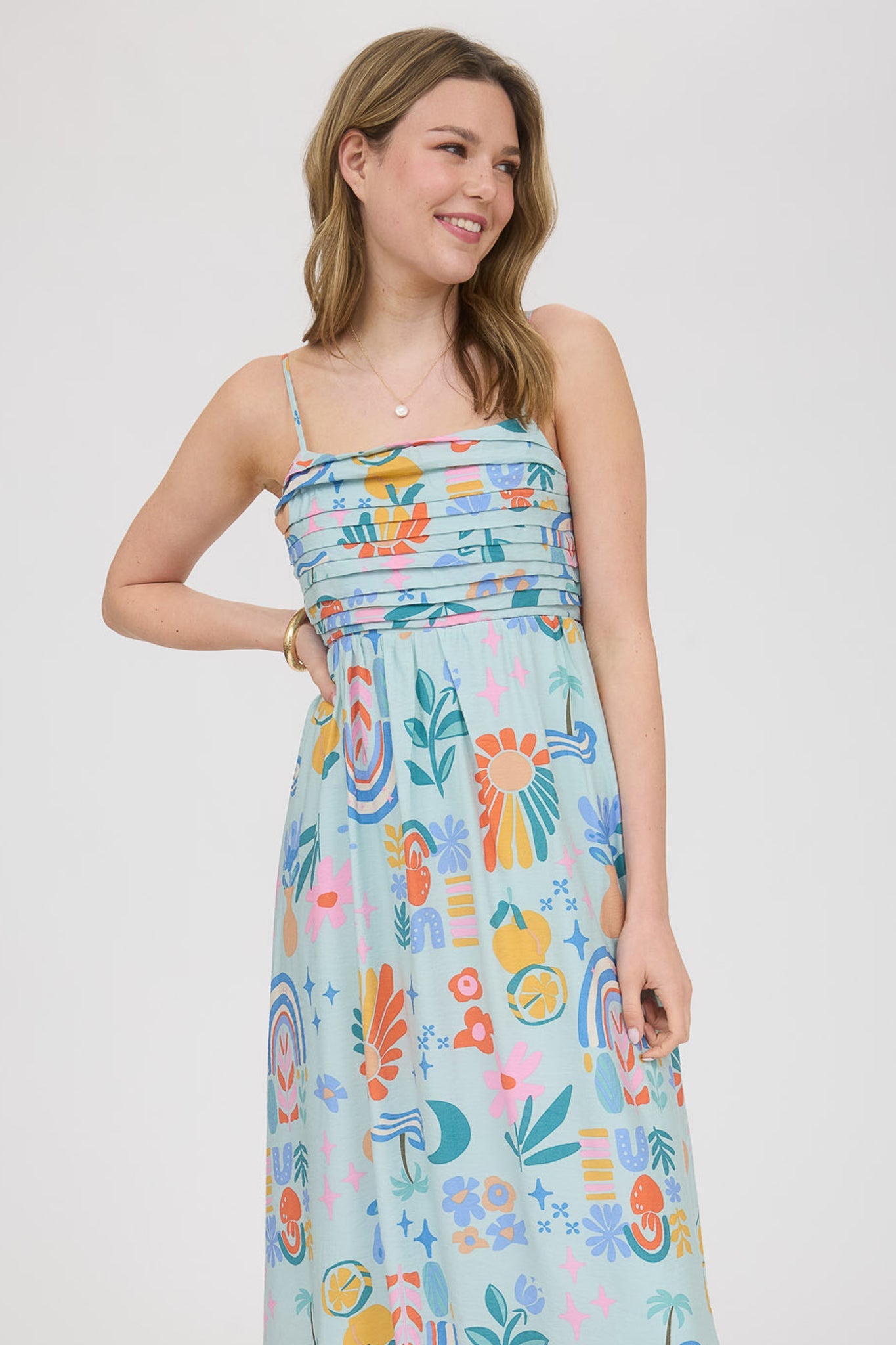 1025 Summer Print Midi Dress