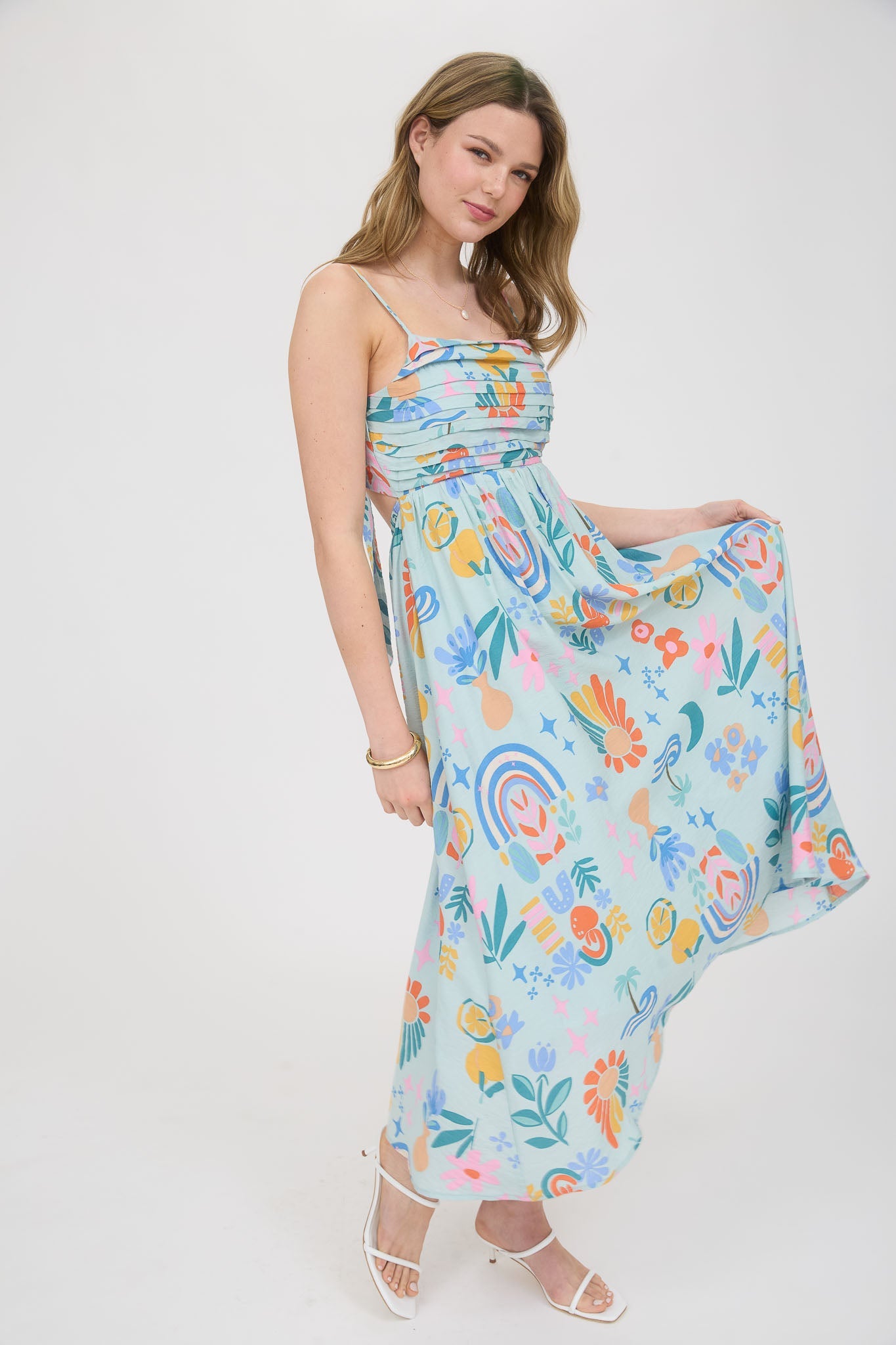 1025 Summer Print Midi Dress