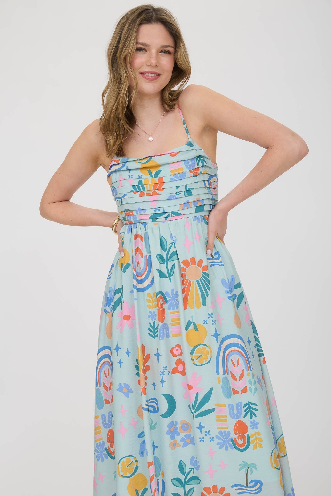 1025 Summer Print Midi Dress