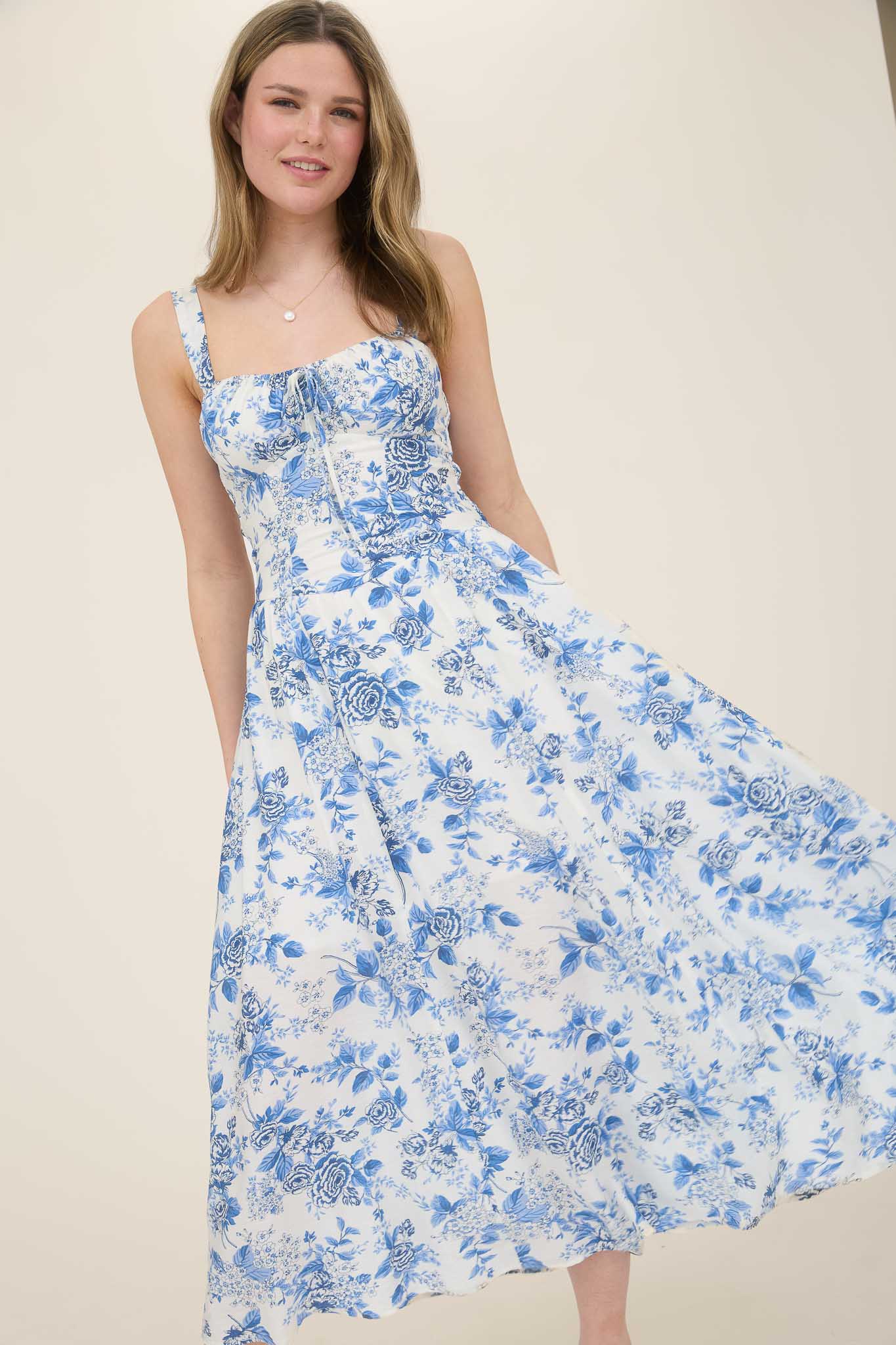 1018 Rose Print Corset Dress