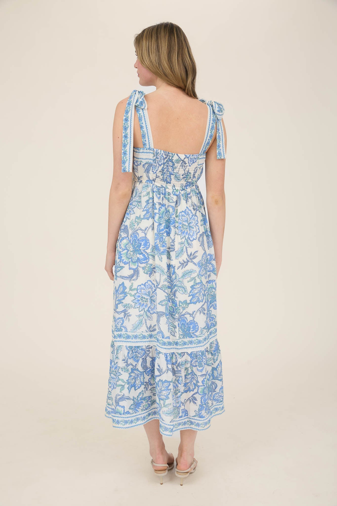 1027 Floral Tie Strap Midi Dress