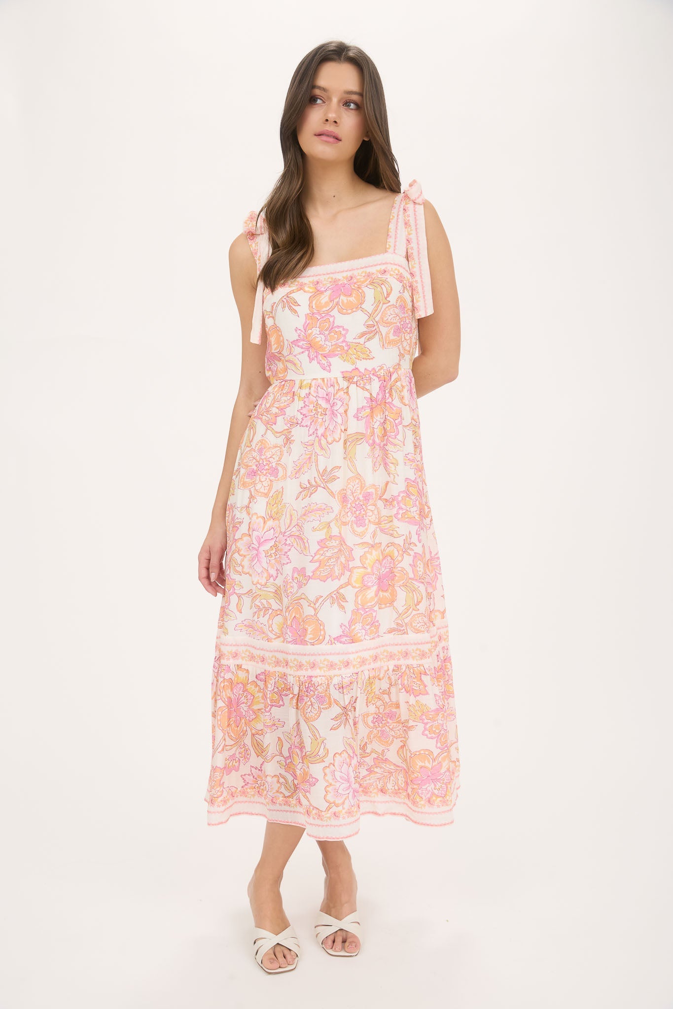 1027 Floral Tie Strap Midi Dress