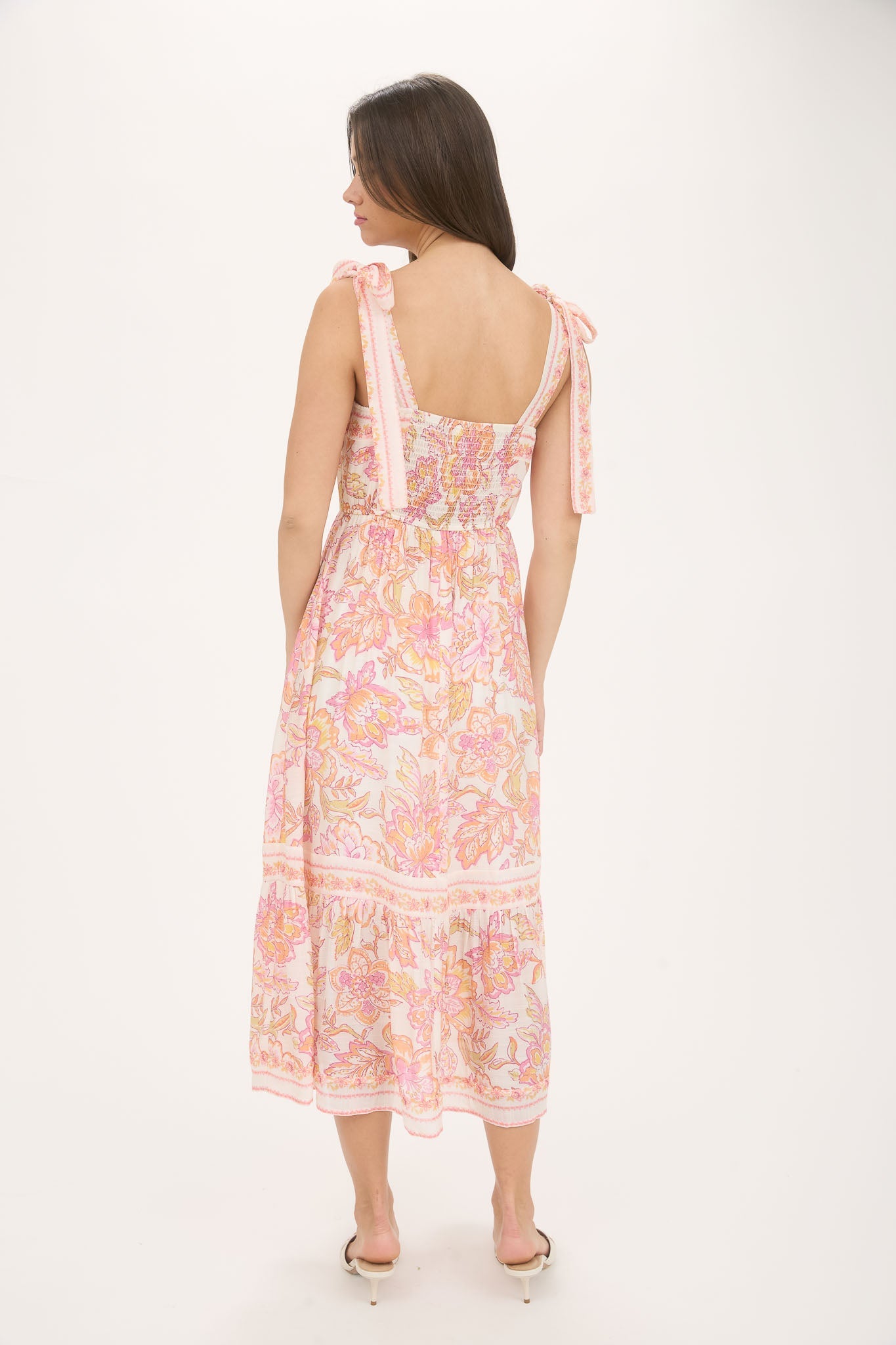 1027 Floral Tie Strap Midi Dress
