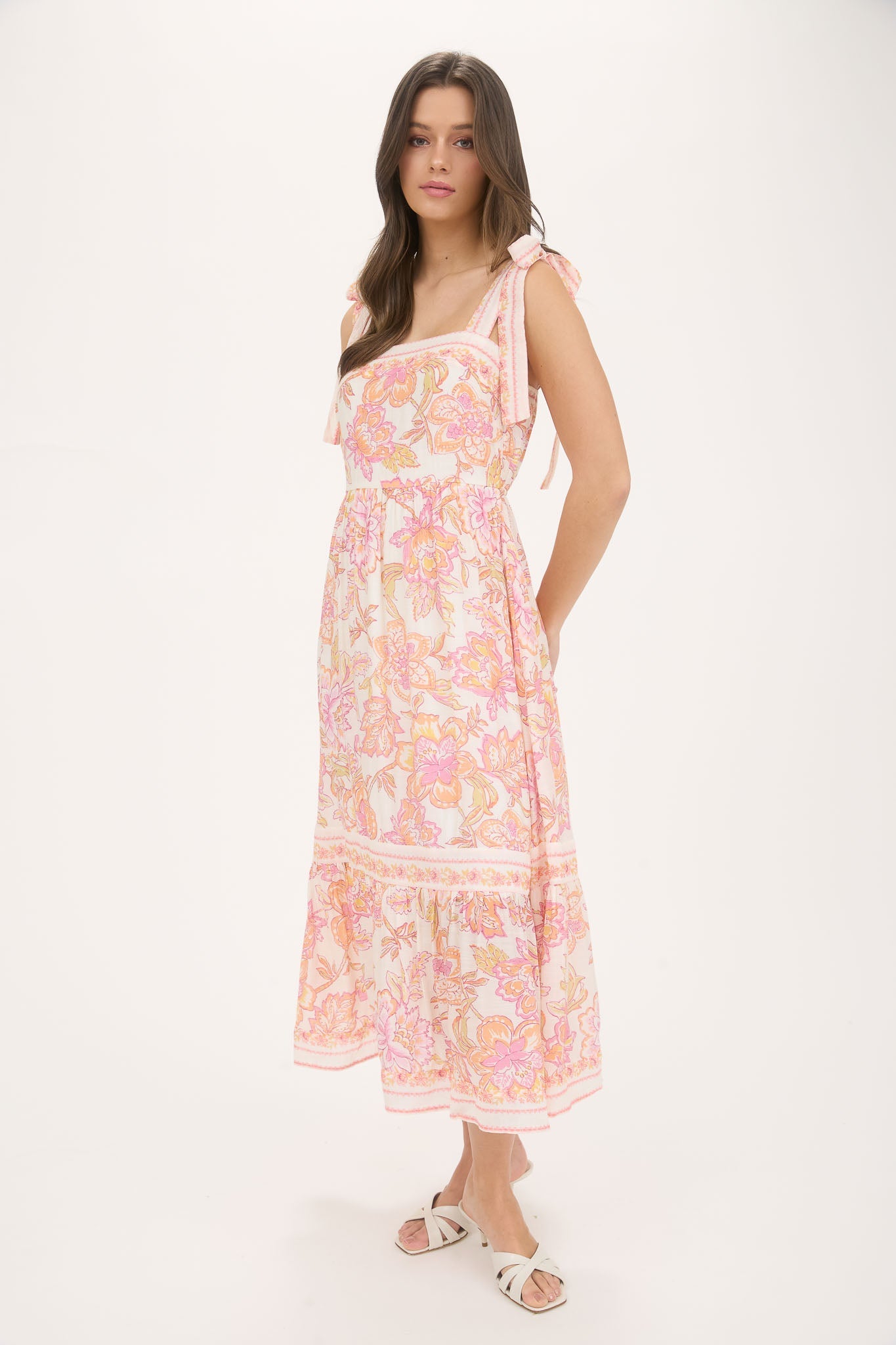 1027 Floral Tie Strap Midi Dress