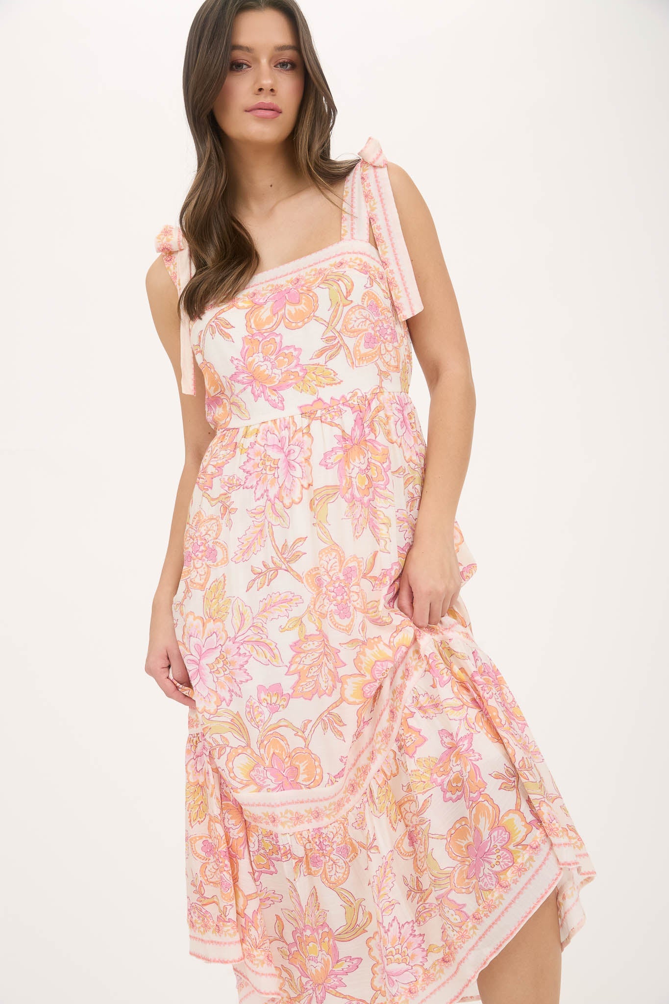 1027 Floral Tie Strap Midi Dress