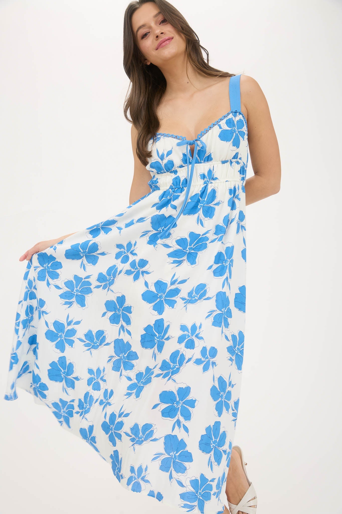 1001 Floral Front Tie Cutout Midi Dress