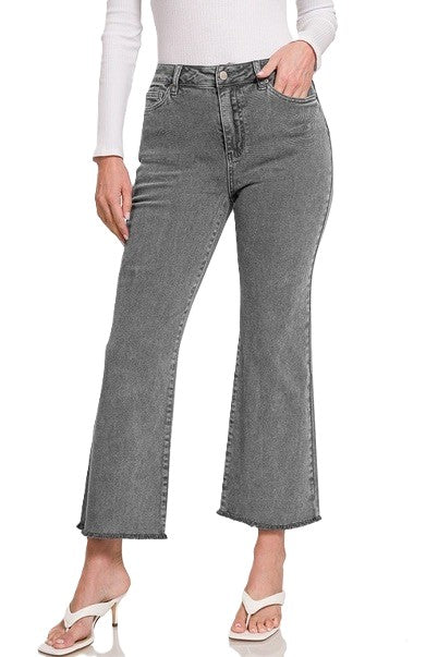 1011 Frayed Hem High Waist Bootcut Denim Jeans