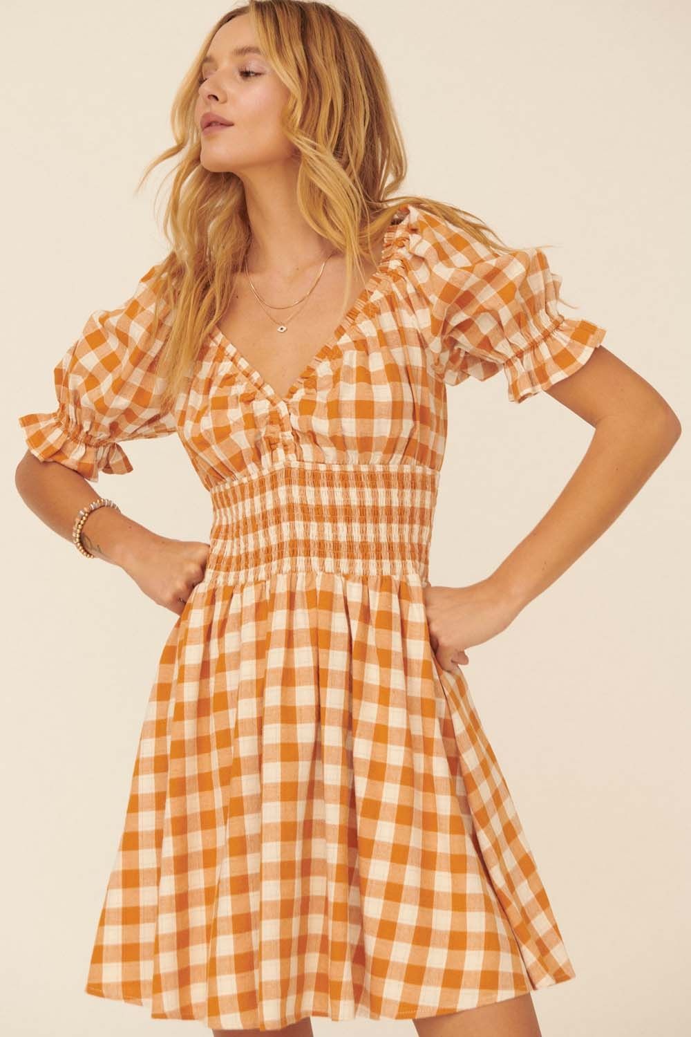 1000 Gingham Print Mini Dress