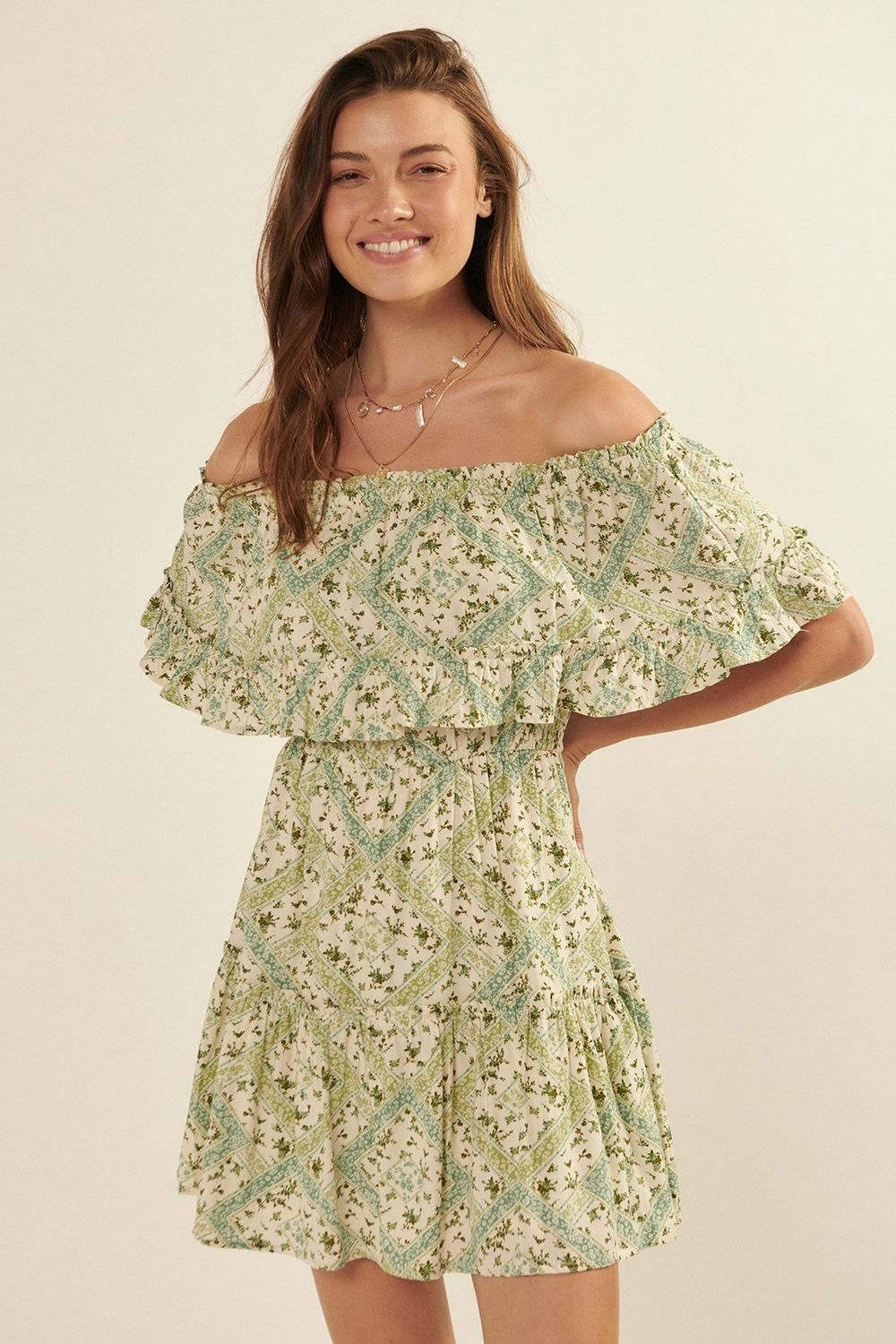 1000 Off the Shoulder Flounce Mini Dress
