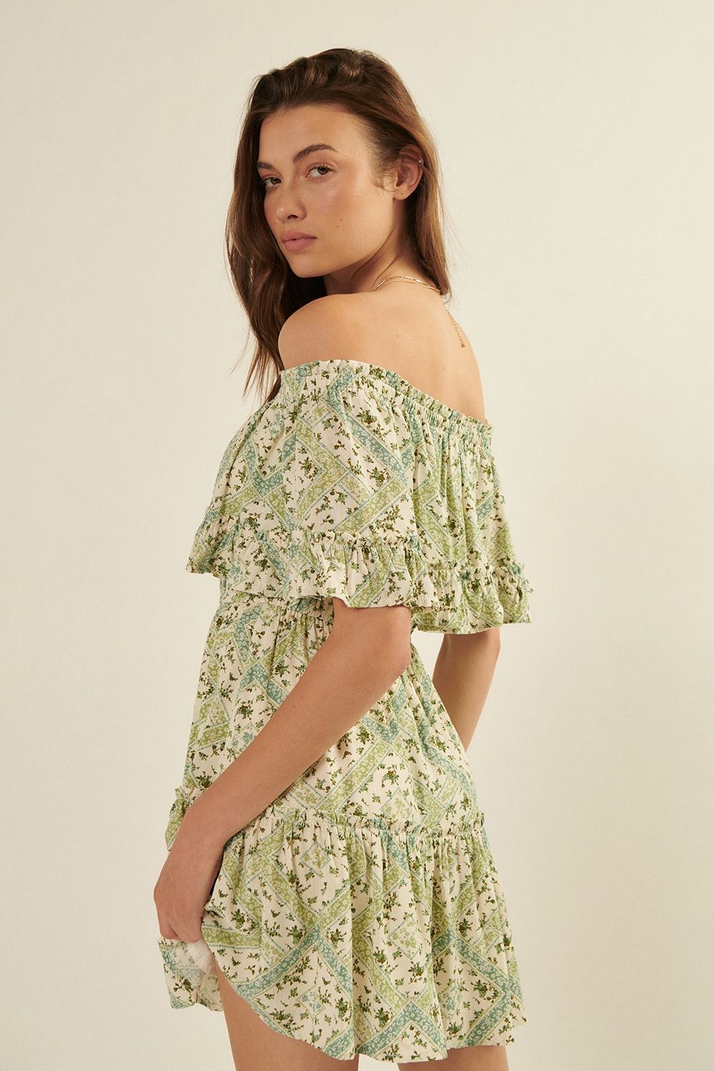 1000 Off the Shoulder Flounce Mini Dress