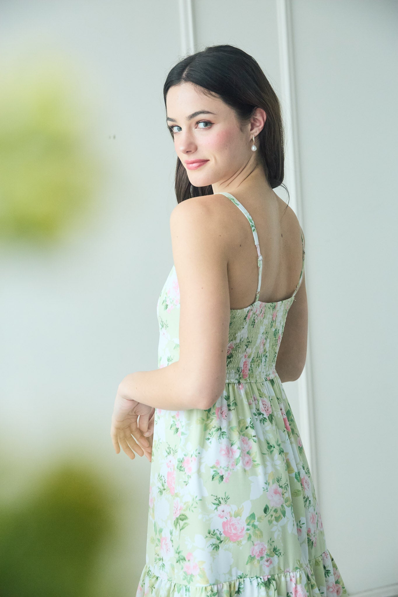1003 Floral Tiered Hem Midi Dress