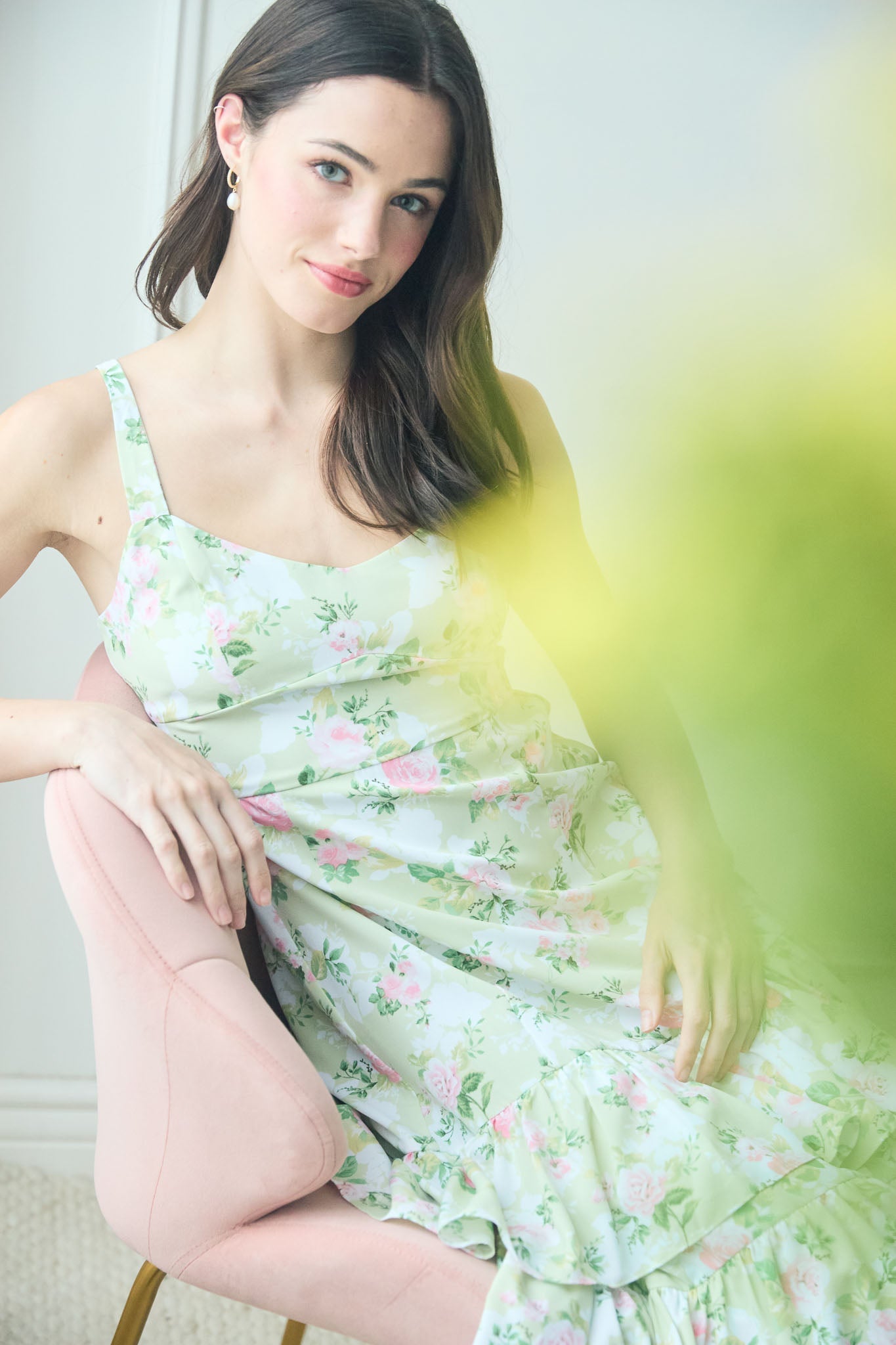 1003 Floral Tiered Hem Midi Dress