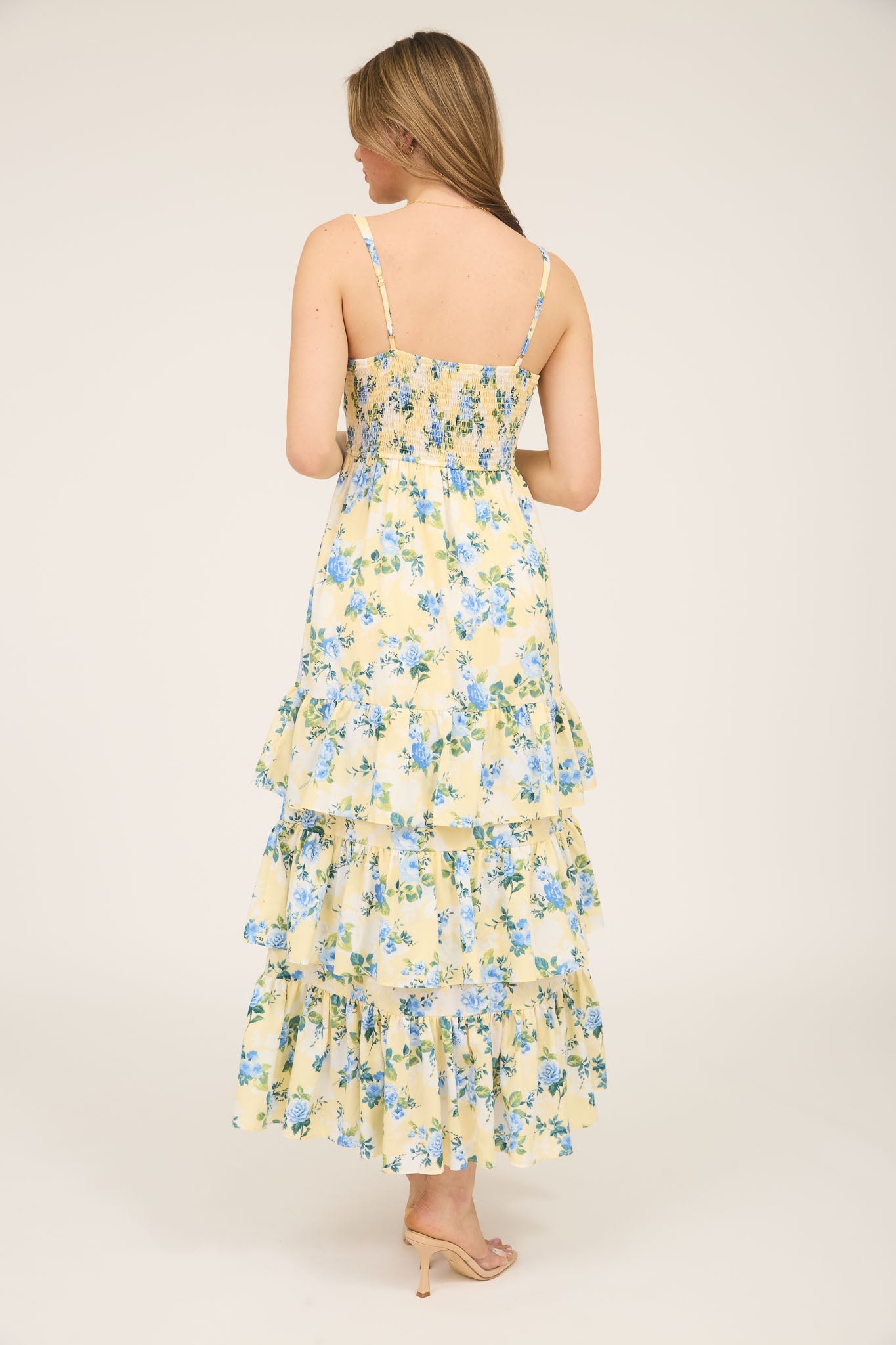 1003 Floral Tiered Hem Midi Dress