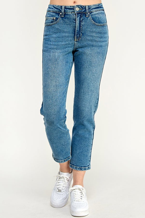 High-Rise Jeans, Ankle-Length Pants, Straight-Leg Denim, Women's High-Rise Straight Jeans, Slim Fit Ankle Jeans, High-Waisted Straight-Leg Jeans, Cropped Straight-Leg Pants, Fashionable High-Rise Denim, Trendy Ankle-Length Jeans, Classic Straight-Leg Trousers