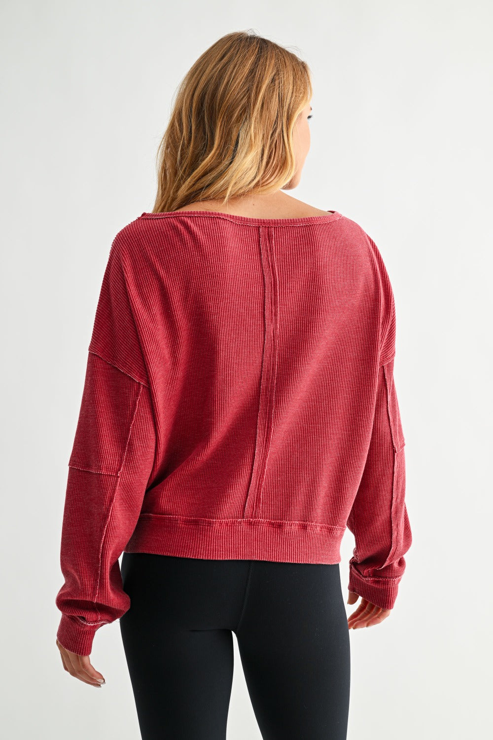 Raw Edge Waffle Knit Pullover