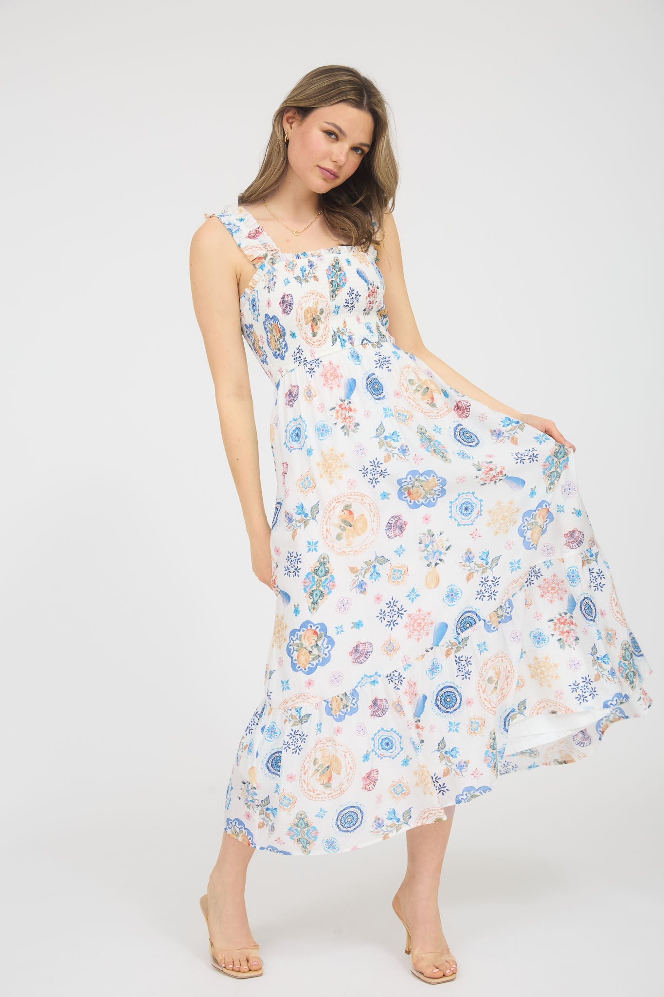 1023 Summer Fruit Print Midi Dress