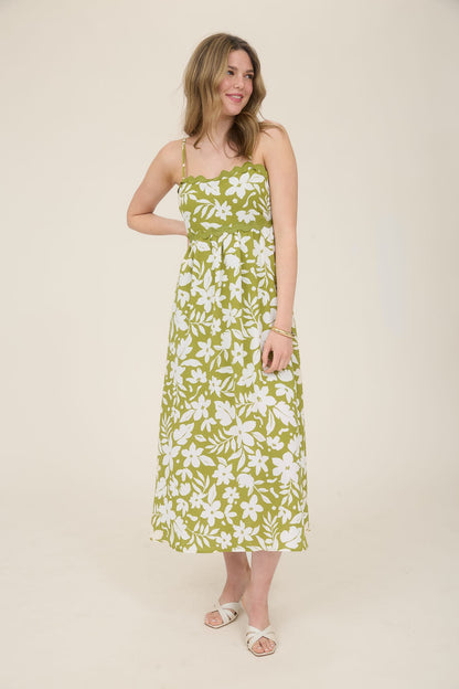 1004 Floral Back Tie Midi Dress
