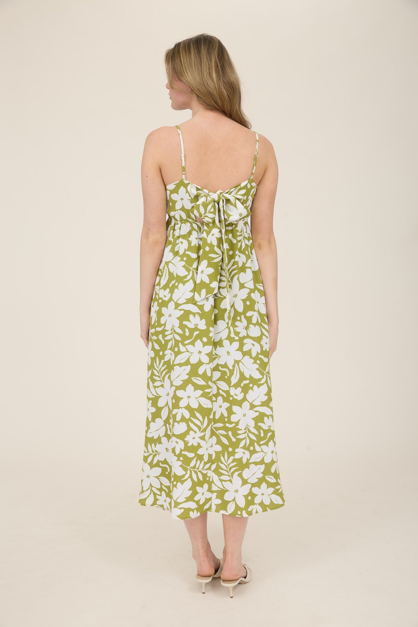 1004 Floral Back Tie Midi Dress