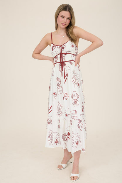 1010 Doodle Print Midi Dress