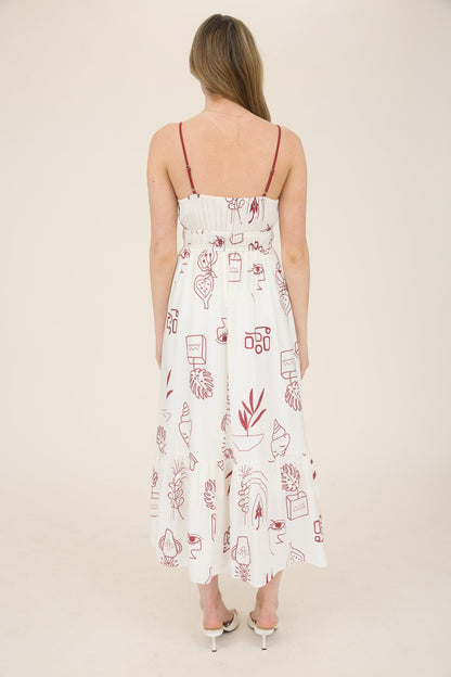 1010 Doodle Print Midi Dress