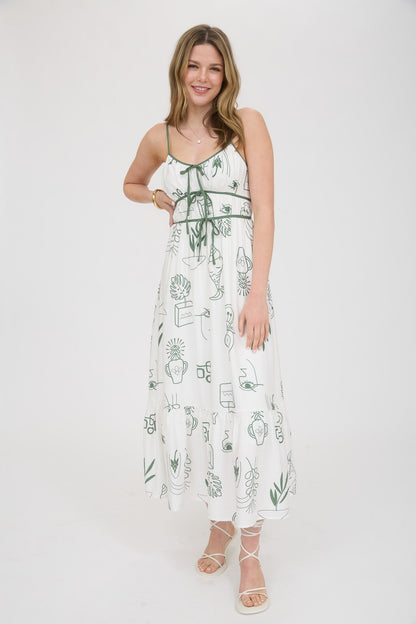 1010 Doodle Print Midi Dress
