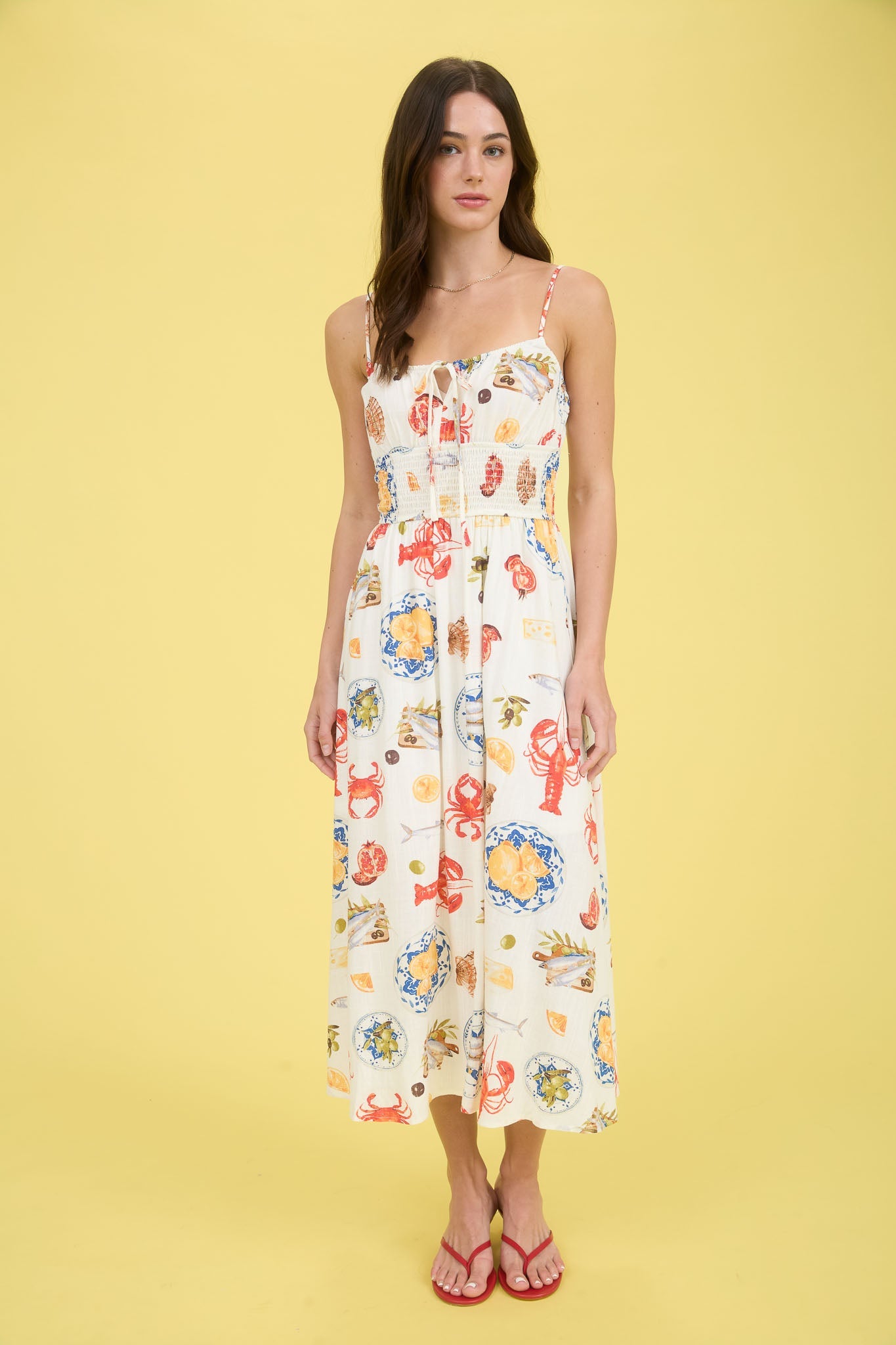 1002 Ocean Print Spaghetti Strap Dress