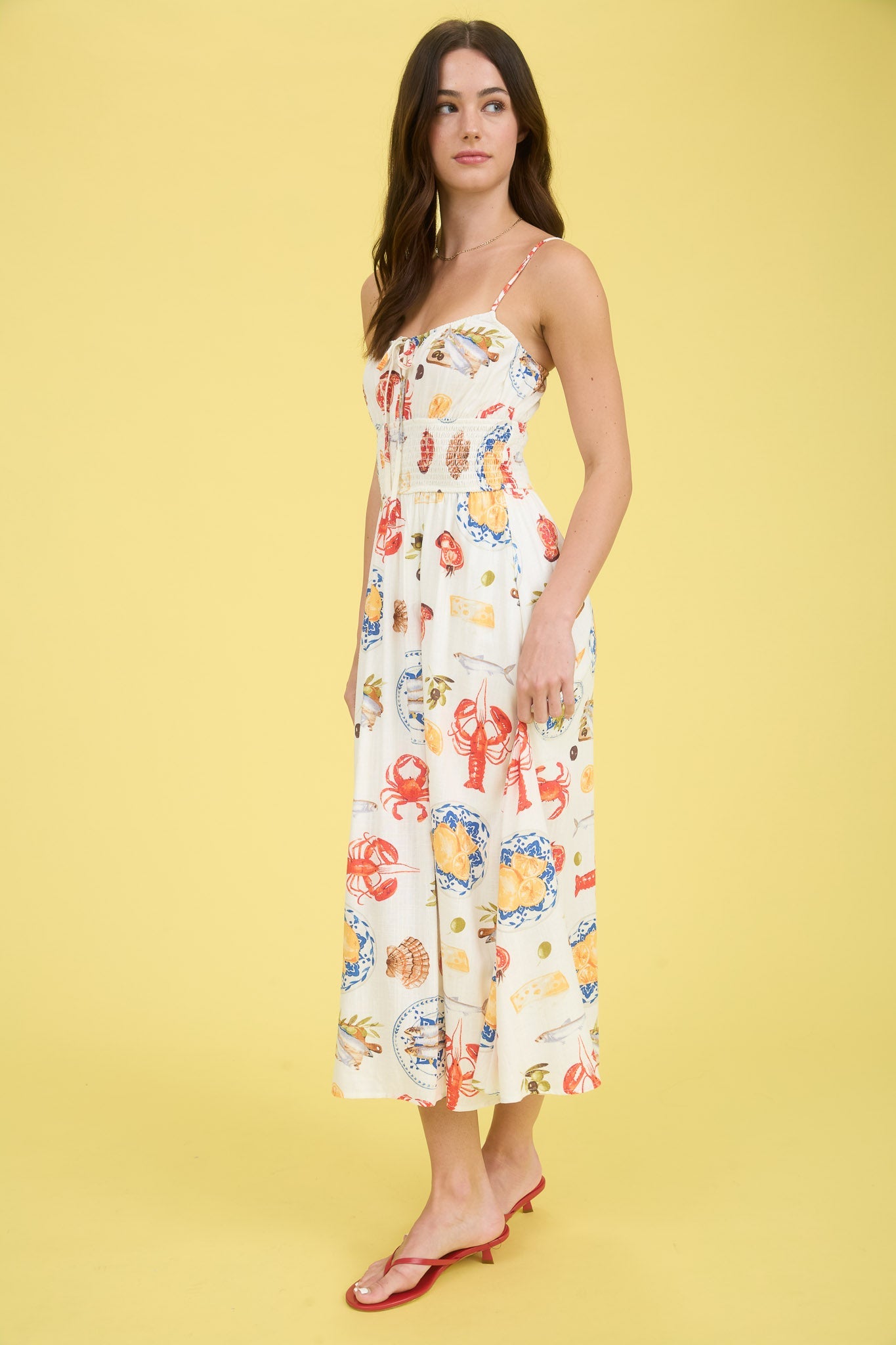 1002 Ocean Print Spaghetti Strap Dress