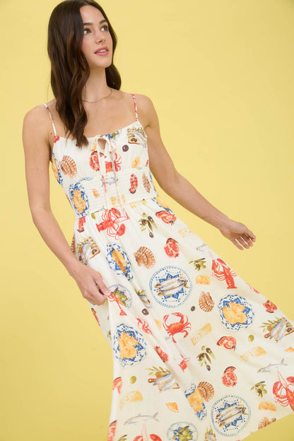 1002 Ocean Print Spaghetti Strap Dress