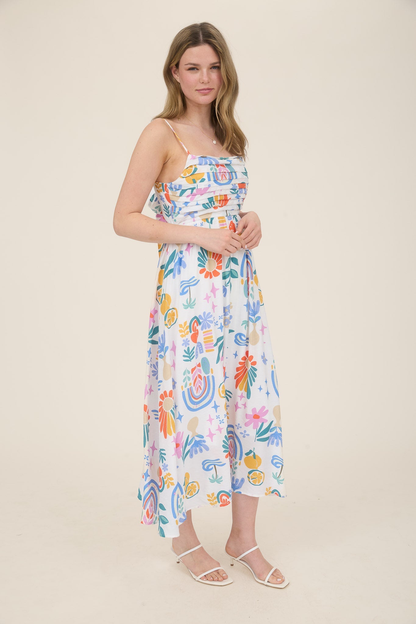 1025 Summer Print Midi Dress