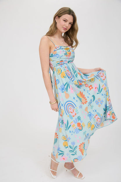 1025 Summer Print Midi Dress