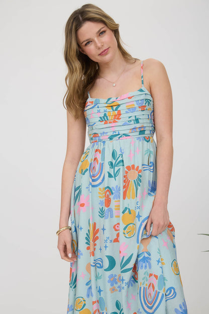 1025 Summer Print Midi Dress