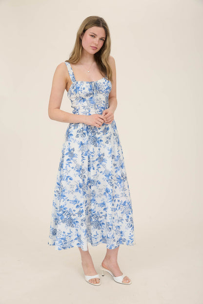 1018 Rose Print Corset Dress
