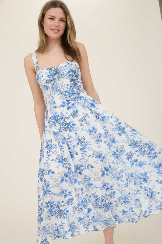 1018 Rose Print Corset Dress