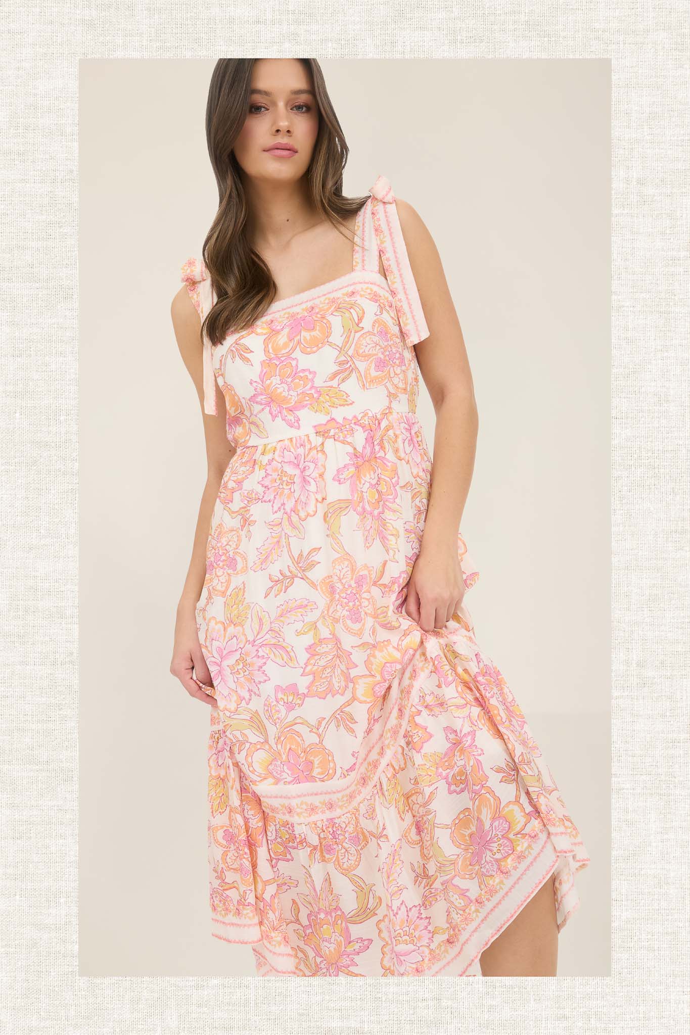 1027 Floral Tie Strap Midi Dress