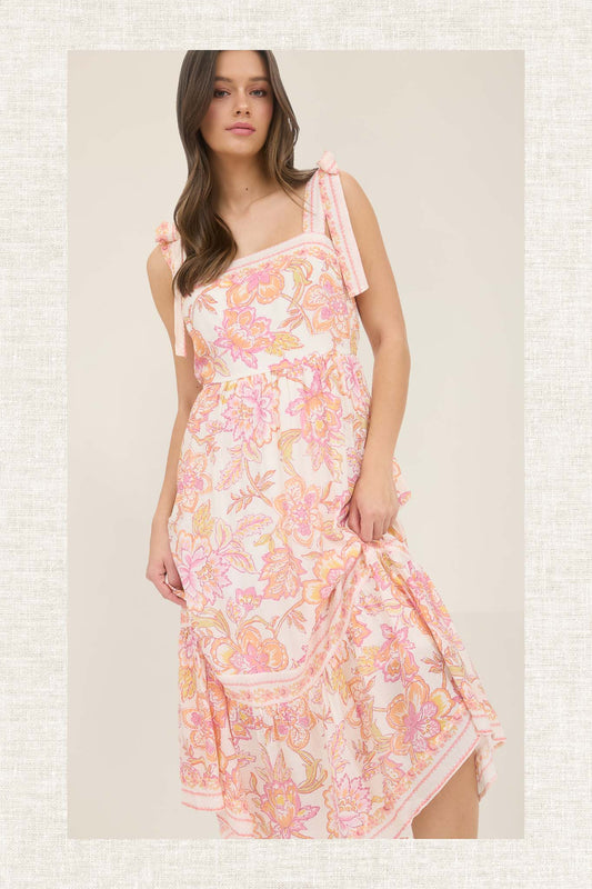 1027 Floral Tie Strap Midi Dress