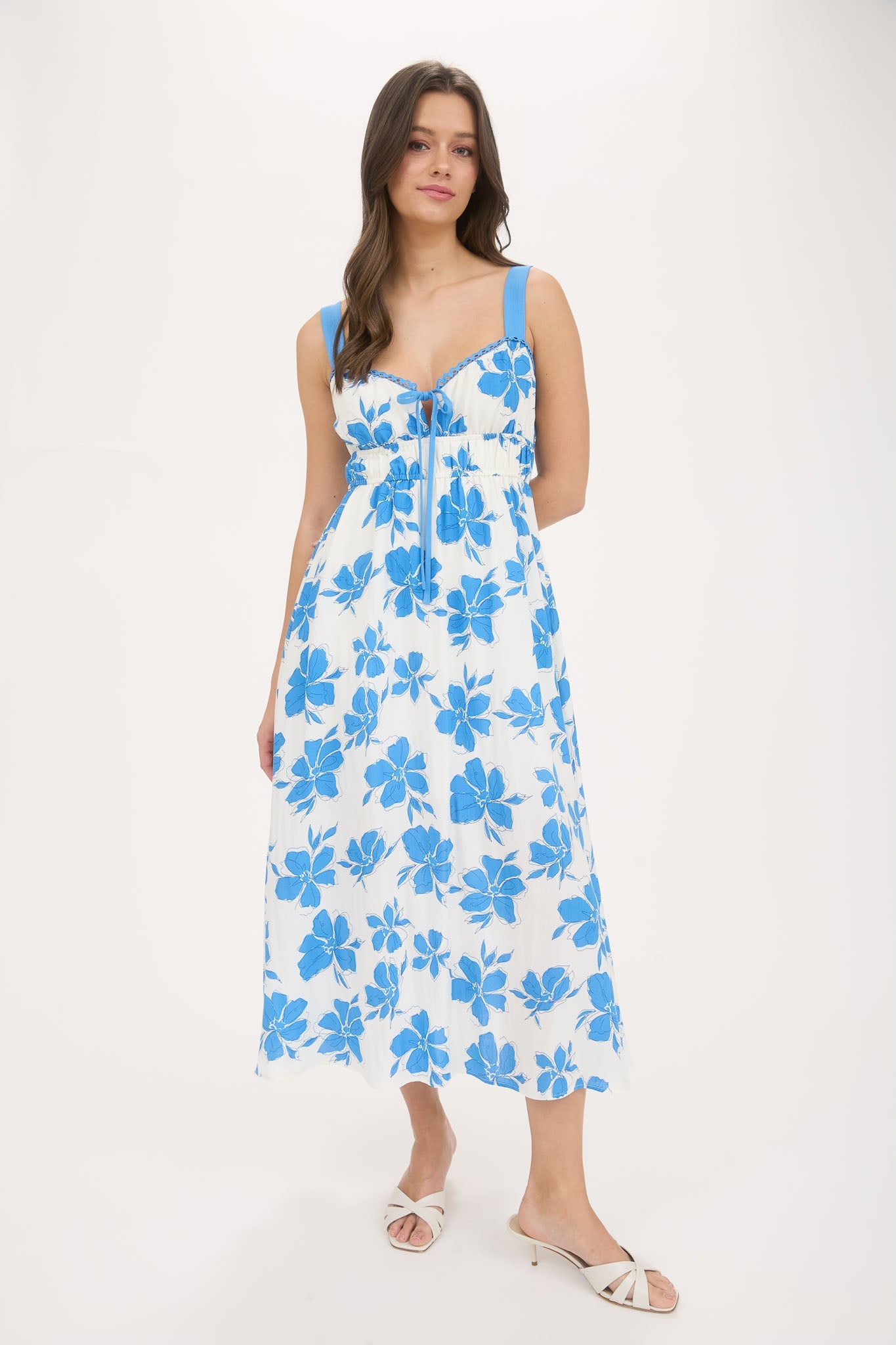 1001 Floral Front Tie Cutout Midi Dress