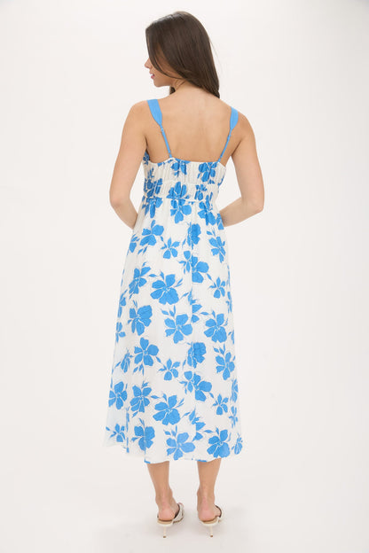 1001 Floral Front Tie Cutout Midi Dress