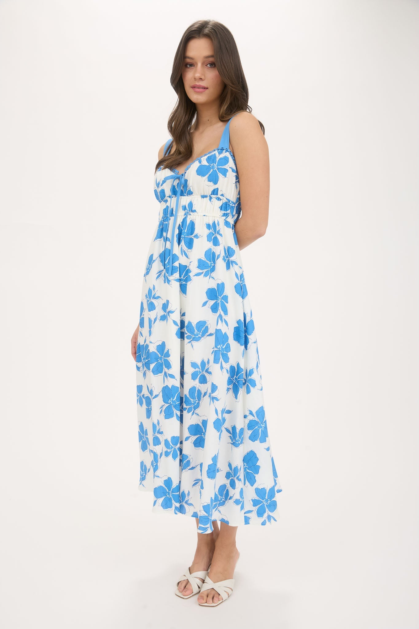 1001 Floral Front Tie Cutout Midi Dress
