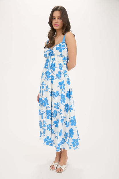 1001 Floral Front Tie Cutout Midi Dress