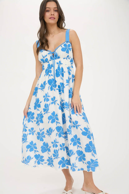 1001 Floral Front Tie Cutout Midi Dress