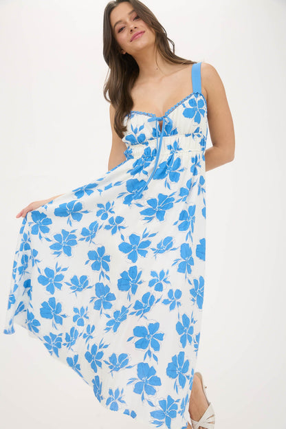 1001 Floral Front Tie Cutout Midi Dress